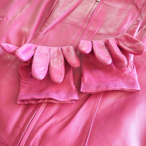 JL Studio Vintage Leather Moto Jacket in Hot Pink w/Matching Gloves, Sz 14W, EUC - Picture 14 of 14
